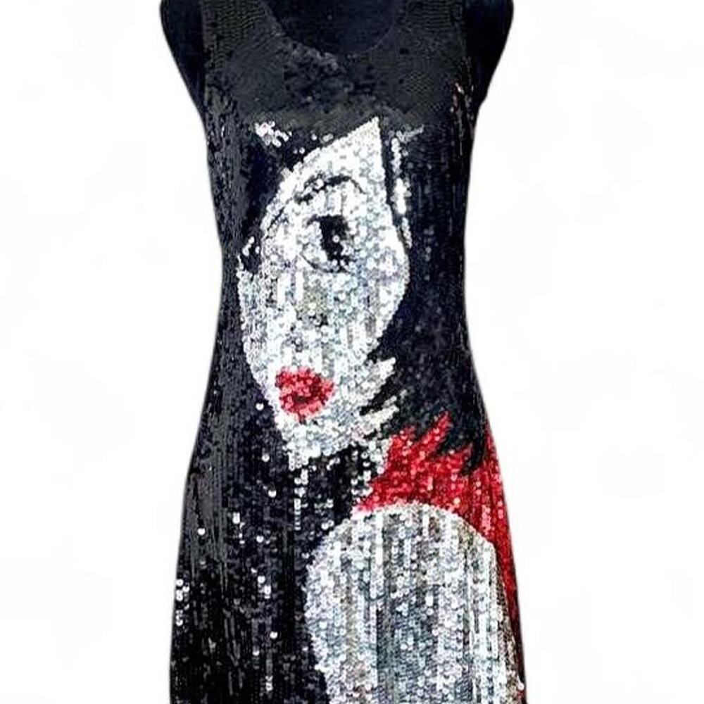 Y2K Sequin Portrait Mini Dress – Glam Art Girl Bodycon M/L